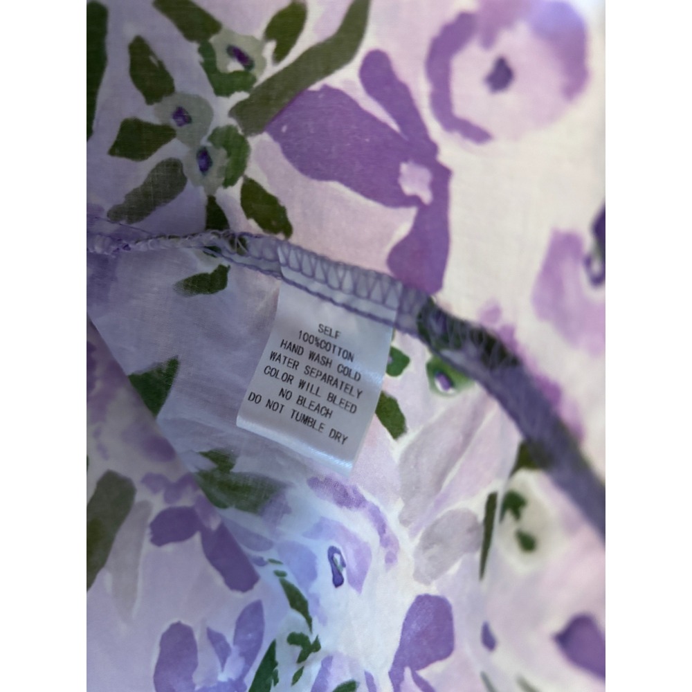 PINCH Purple Floral Ruffle V-Neck Puff Sleeve Cotton Blouse Top Small - Picture 5 of 6